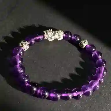 【财运亨通s999足银貔貅】 喜宝春花 九紫离火能量加持国风新中式转运珠佛珠国潮诸事顺利平安喜乐百搭好运天然 紫水晶 手串 男女同款情侣款