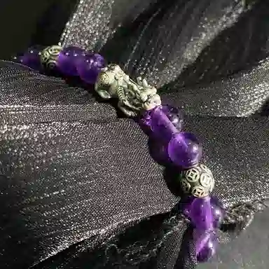 【财运亨通s999足银貔貅】 喜宝春花 九紫离火能量加持国风新中式转运珠佛珠国潮诸事顺利平安喜乐百搭好运天然 紫水晶 手串 男女同款情侣款