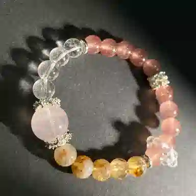 【灵隐上上签财运亨通】 喜宝春花 宫廷草莓晶佛珠转运珠跑环 冰透白水晶 正缘桃花粉水晶佛珠新中式#好运天然 黄水晶 手串 男女同款情侣款