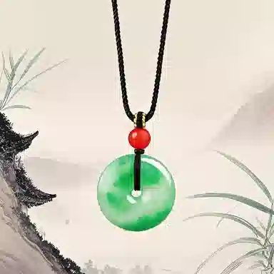 【冰润如翡】 喜宝春花 平安扣送福气妈妈母亲诸事喜乐国风小众女朋友新中式复古百搭福禄吉祥时尚生日物好运 非洲翠 项链 男女同款情侣款