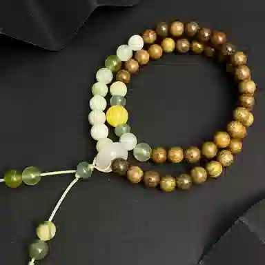 喜宝春花 岫玉双圈 诸事喜乐国风小众新中式复古新中式百搭福禄吉祥时尚百搭好运 绿檀 手串 男女同款情侣款