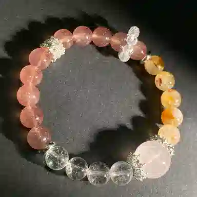 【灵隐上上签财运亨通】 喜宝春花 宫廷草莓晶佛珠转运珠跑环 冰透白水晶 正缘桃花粉水晶佛珠新中式#好运天然 黄水晶 手串 男女同款情侣款
