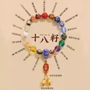 喜宝春花 十八籽五路财神诸事顺利平安喜乐八方来财六字箴言转经筒降魔杵招桃花招财新中式小众转运素圈手串好运 水晶 手链 男女同款情侣款