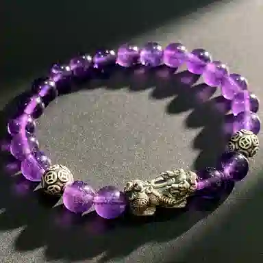 【财运亨通s999足银貔貅】 喜宝春花 九紫离火能量加持国风新中式转运珠佛珠国潮诸事顺利平安喜乐百搭好运天然 紫水晶 手串 男女同款情侣款
