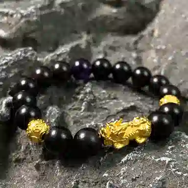 【s999足银貔貅】 喜宝春花 八方来财紫水晶转运珠佛珠父亲前程似锦平安喜乐男朋友诸事顺利国风新中式古风好运 黑檀 手串 男女同款情侣款