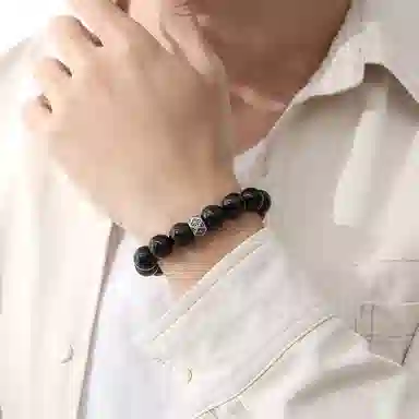 喜宝春花 山水墨有钱花招财纳福平安喜乐 诸事顺利国潮本命年 生日新中式送礼#好运 黑曜石 手串 男女同款情侣款