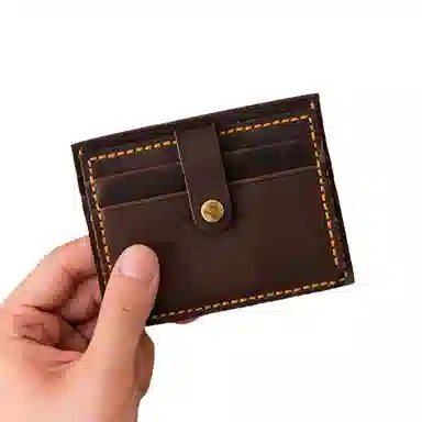 后步 复古纯手工蜡线缝制简约超薄日常通勤 头层牛皮真皮 零钱驾驶证卡包 常规 男女同款情侣款 咖啡色/黑色/孔雀蓝