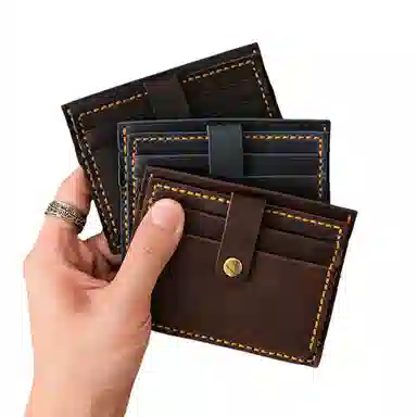 后步 复古纯手工蜡线缝制简约超薄日常通勤 头层牛皮真皮 零钱驾驶证卡包 常规 男女同款情侣款 咖啡色/黑色/孔雀蓝