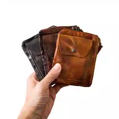 后步 复古手工个性小巧简约休闲精致收纳艺术擦色 头层植鞣牛皮真皮 钱包零钱卡包 迷你 男女同款情侣款 棕色/咖啡/黑色
