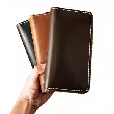 后步 小众纯手工缝制轻奢高档多卡位 真皮头层牛皮仿马臀皮工艺手机包 长款钱包手拿包 常规 男女同款情侣款 黑色，卡其，咖啡