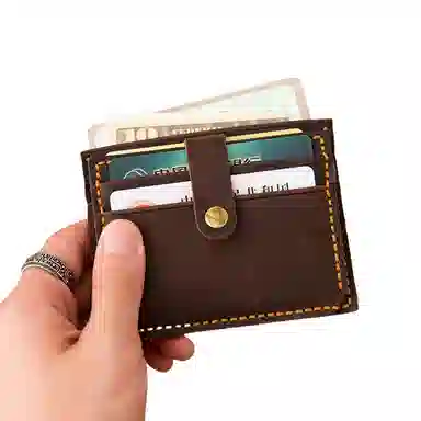 后步 复古纯手工蜡线缝制简约超薄日常通勤 头层牛皮真皮 零钱驾驶证卡包 常规 男女同款情侣款 咖啡色/黑色/孔雀蓝