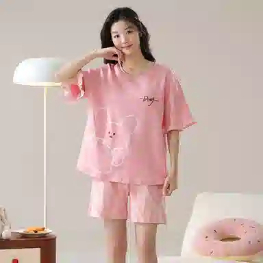 花季的故事 短袖短裤可外穿甜美可爱睡衣套装 女款 粉红色