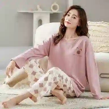 花季的故事 少女睡衣女士春秋款长袖长裤学生宽松韩版可爱可外穿家居服套装  女款  桃色