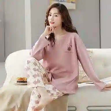 花季的故事 少女睡衣女士春秋款长袖长裤学生宽松韩版可爱可外穿家居服套装  女款  桃色