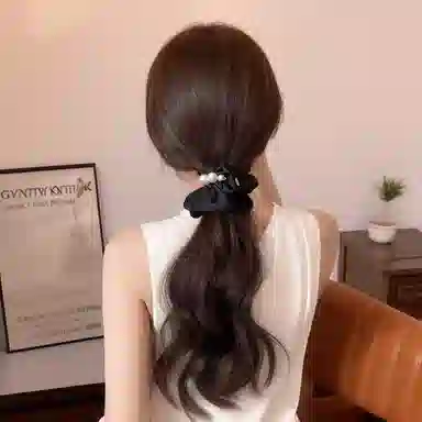 左欧 黑色大肠珍珠韩国名媛风扎头发高颜值高级感头绳发绳头花 缎面 发圈 女款