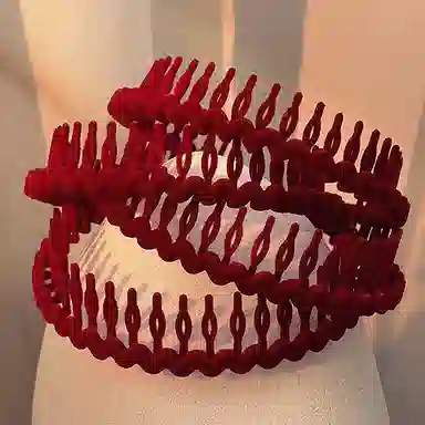 左欧 本命年发箍秋冬复古红色植绒波浪发箍带齿防滑洗脸压碎发发卡 头箍 女款