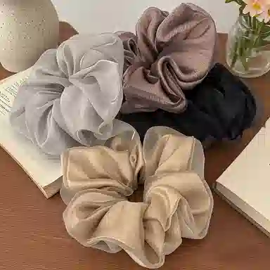 左欧 超大韩系超仙纯色网纱双层轻奢高级感 欧根纱 扎头绳发绳 女款