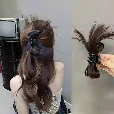 左欧 假发抓夹女半扎发喷泉高马尾半扎丸子头鸡窝头发量少发抓顶夹头饰 发夹 女款
