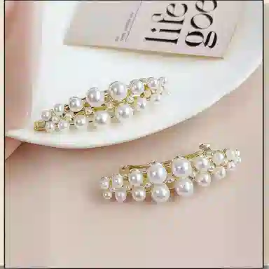 左欧 珍珠侧边一字夹精致复古夹子头饰前额刘海碎高端弹簧夹 合金 发夹 女款