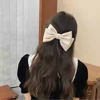 左欧 黑色蝴蝶结 后脑勺盘发弹簧夹顶夹 甜美发卡头饰 布艺 珍珠 发夹 女款