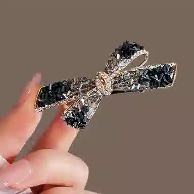 左欧 蝴蝶结镶钻后脑勺发卡小号一字夹弹簧夹#好运 合金 发夹 女款