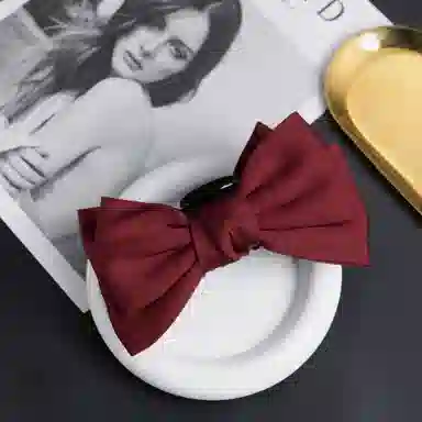 左欧 缎面蝴蝶结抓夹 双面 后脑勺大号鲨鱼夹 发夹 女款 酒红色