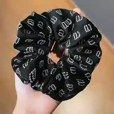 左欧 大肠韩国 高级感黑色高颜值水钻字母 布艺 发圈 发绳 女款