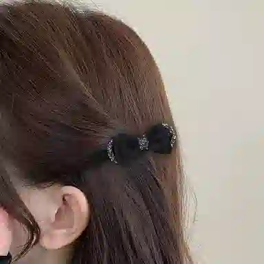 左欧 黑色蝴蝶结刘海前额高级感布艺鸭嘴夹 发夹 女款