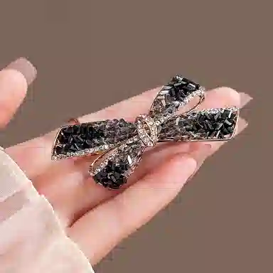 左欧 蝴蝶结镶钻后脑勺发卡小号一字夹弹簧夹#好运 合金 发夹 女款