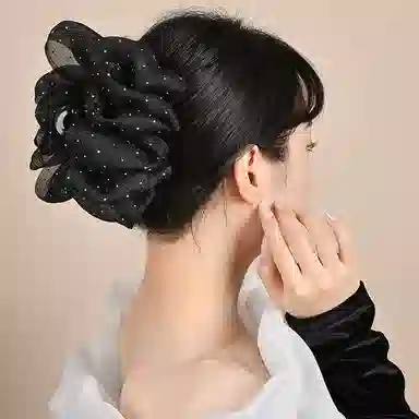 左欧 双面网纱云朵泡泡蝴蝶结后脑勺盘发鲨鱼夹 发夹 女款