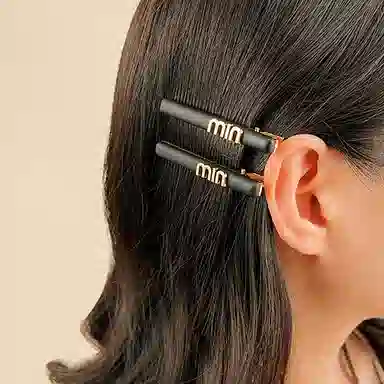 左欧 精致轻奢前额刘海夹简约休闲黑金字母侧边发夹无痕碎发 边夹 女款