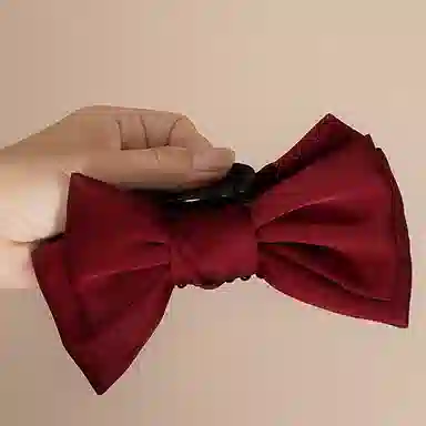 左欧 缎面蝴蝶结抓夹 双面 后脑勺大号鲨鱼夹 发夹 女款 酒红色