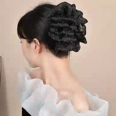 左欧 双面网纱云朵泡泡蝴蝶结后脑勺盘发鲨鱼夹 发夹 女款