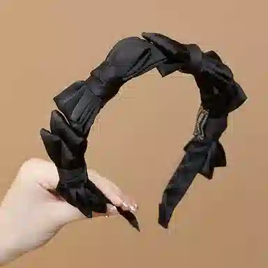 左欧 高级感缎面百搭发卡头箍新款高颅顶发饰 蝴蝶结发箍 女款