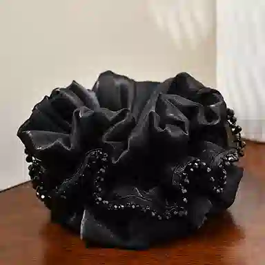 左欧 高级感网纱双层褶皱黑色发绳扎头发皮筋不伤 发圈 女款