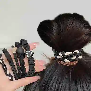 左欧 皮筋高弹力耐用黑色加粗扎头发高颜值发绳#好运 尼龙 发圈 女款