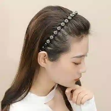 左欧 带齿防滑刘海碎发整理神器外出压碎发防滑设计气质水钻珍珠 发箍 女款