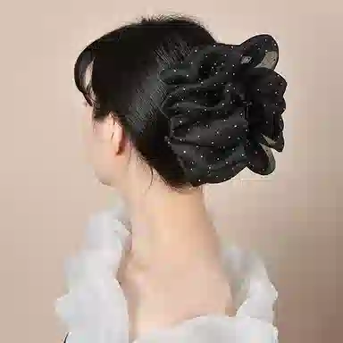 左欧 双面网纱云朵泡泡蝴蝶结后脑勺盘发鲨鱼夹 发夹 女款