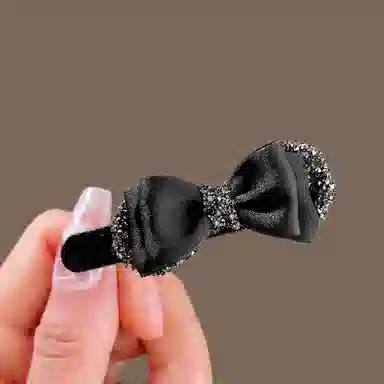 左欧 黑色蝴蝶结刘海前额高级感布艺鸭嘴夹 发夹 女款