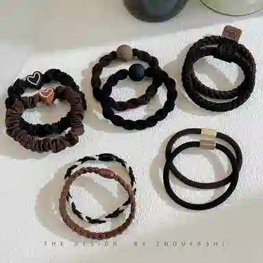 左欧 皮筋高弹力耐用黑色加粗扎头发高颜值发绳#好运 尼龙 发圈 女款