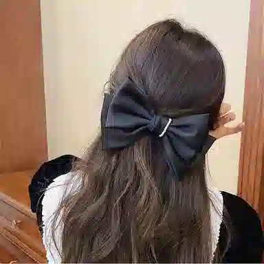 左欧 黑色蝴蝶结 后脑勺盘发弹簧夹顶夹 甜美发卡头饰 布艺 珍珠 发夹 女款