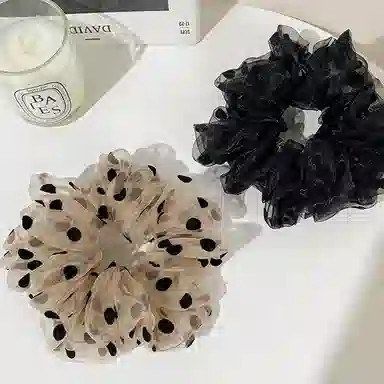 Zuoou Large Polka Dot Organza Ponytail Holder