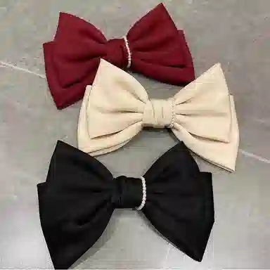 左欧 黑色蝴蝶结 后脑勺盘发弹簧夹顶夹 甜美发卡头饰 布艺 珍珠 发夹 女款