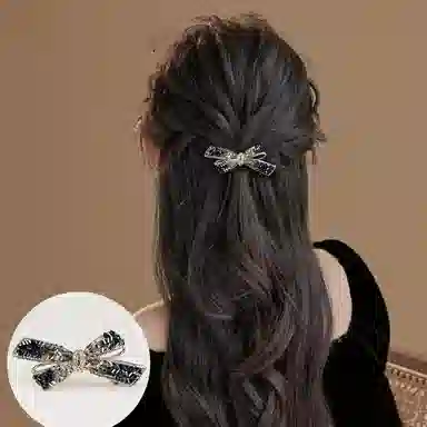 左欧 蝴蝶结镶钻后脑勺发卡小号一字夹弹簧夹#好运 合金 发夹 女款