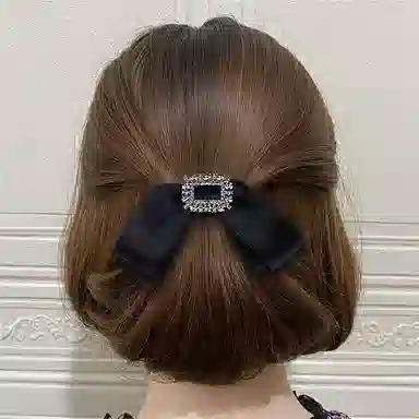 左欧 后脑勺蝴蝶结一字夹高端水钻弹簧夹 布艺 发夹 女款