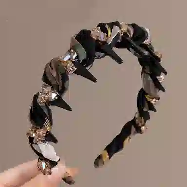 左欧 法式复古高颅顶高级感头箍油墨画大波浪带齿 布艺 发箍 女款