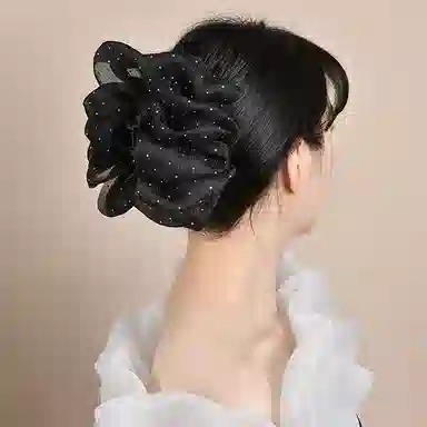 左欧 双面网纱云朵泡泡蝴蝶结后脑勺盘发鲨鱼夹 发夹 女款