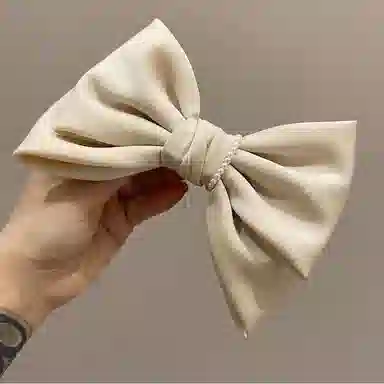 左欧 黑色蝴蝶结 后脑勺盘发弹簧夹顶夹 甜美发卡头饰 布艺 珍珠 发夹 女款