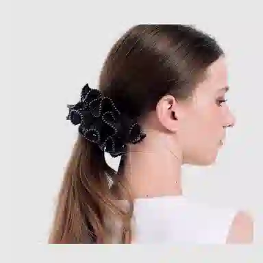 左欧 高级感网纱双层褶皱黑色发绳扎头发皮筋不伤 发圈 女款