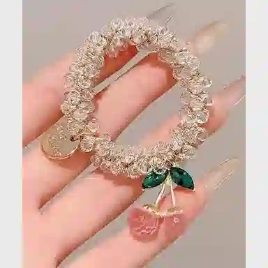 左欧 两用带钻串珠高颜值超好看的樱桃 亚克力 发圈 女款